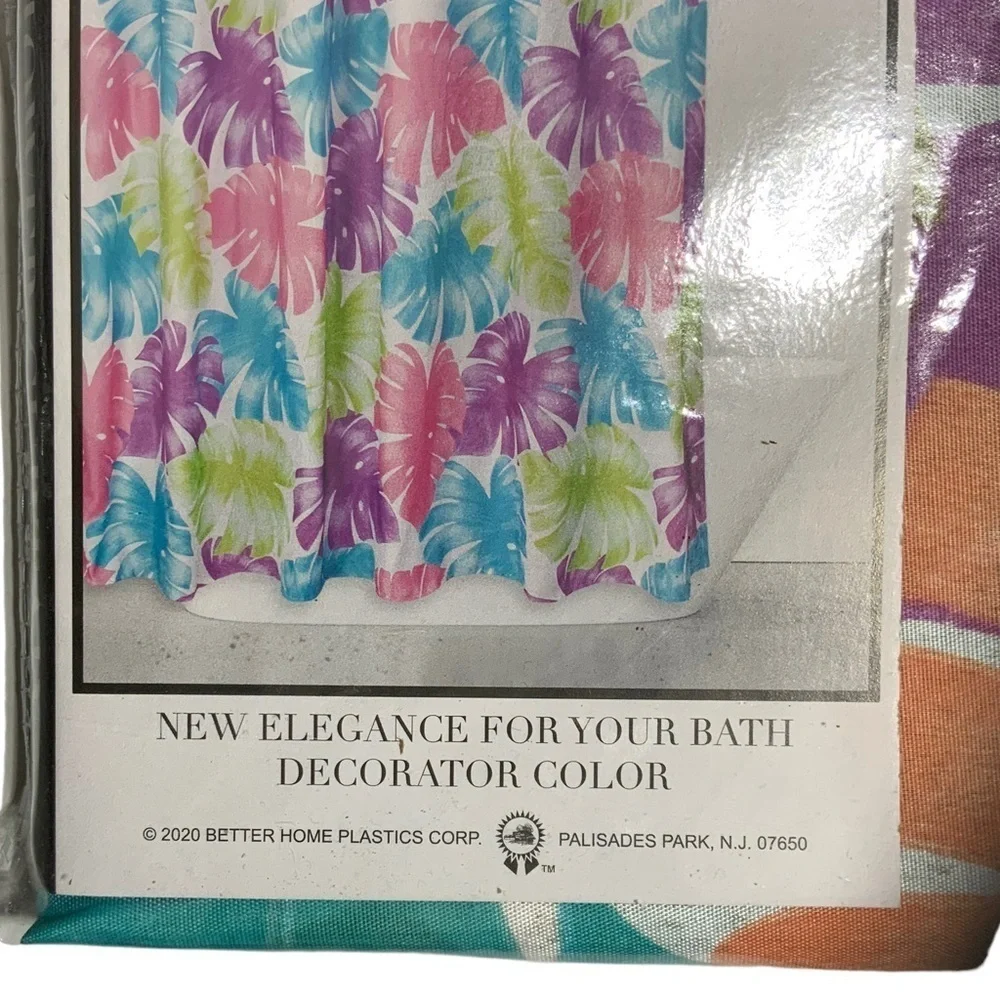 Shower Curtain Tropical Colorful Leaf Print Fabric Teal Pink Green 70 X 72 in